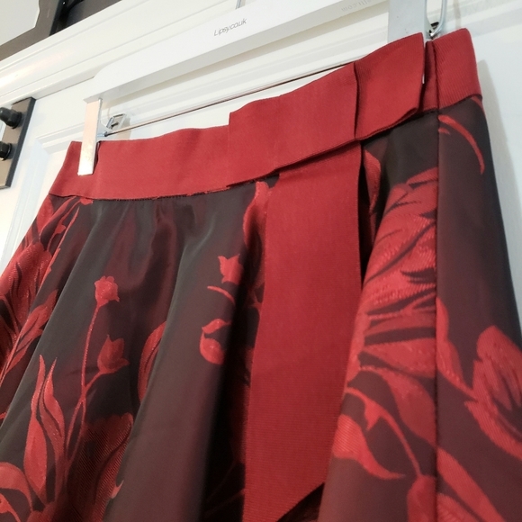 Zero A Line Pleat Floral Skirt Womens 6 Red Knee Length Layered EUR 38 Bow Waist - Picture 3 of 10